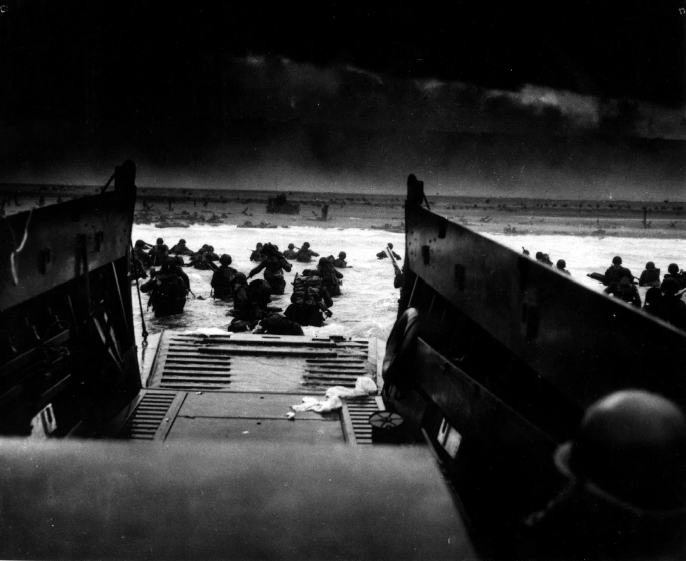 American troops approach the Normandy shore, June 6, 1944; Robert F. Sargent, U.S. Coast Guard / National Archives.