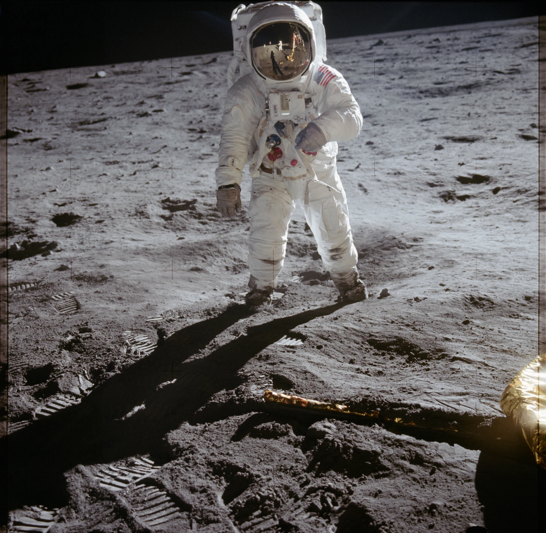 Buzz Aldrin photographed on the lunar surface by Neil Armstrong, Apollo 11, 1969. NASA, AS11-40-5903.
