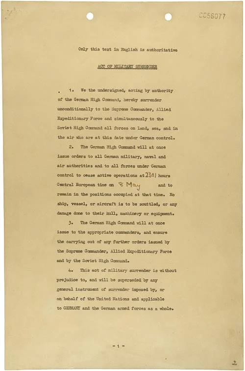 German surrender document, May 1945; National Archives.