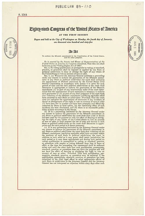 Voting Rights Act of 1965; National Archives.